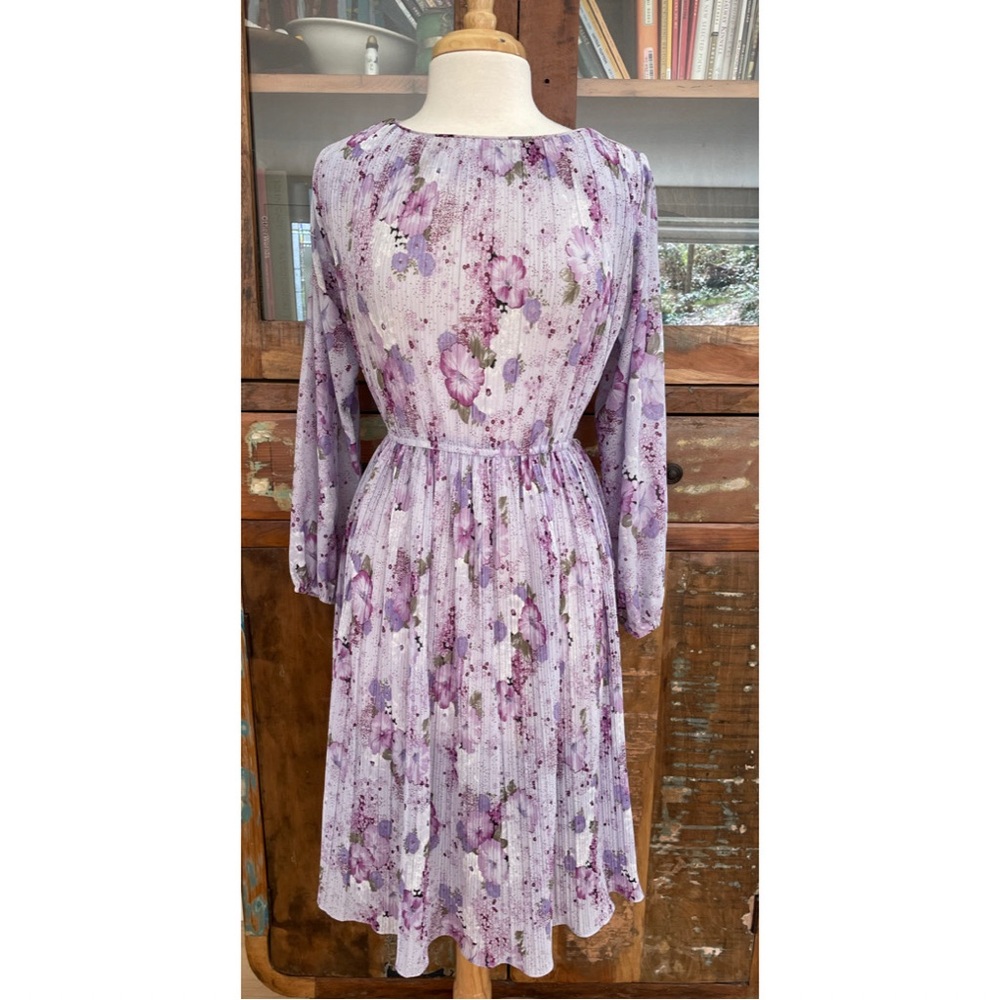 P.C.F. Petites by Hal Ferman Purple Pleated Floral Dress